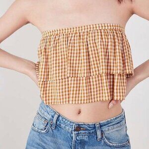 Kimchi Blue Yellow & White Gingham Strapless Top Size Large